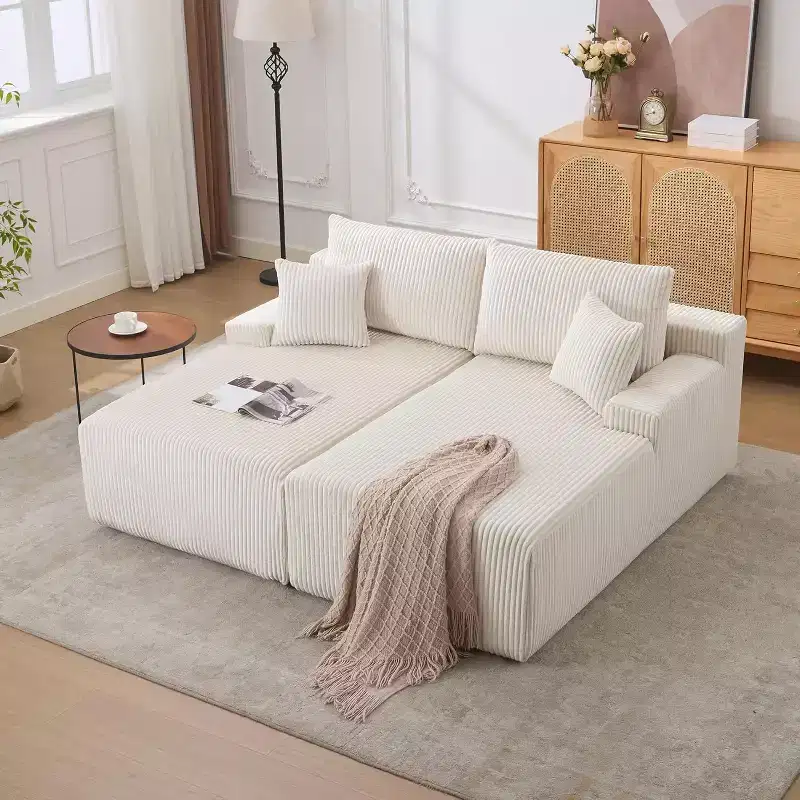 COZONY Oversized Chaise Lounge Chair, 79 x 69 Double Cloud Corduroy Sleeper Sofa with Armrests & 4 Pillows, Deep Seat, No Assembly