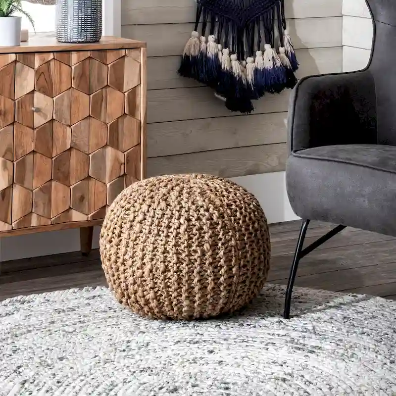 Classic Knitted Solid Jute Ottoman Pouf