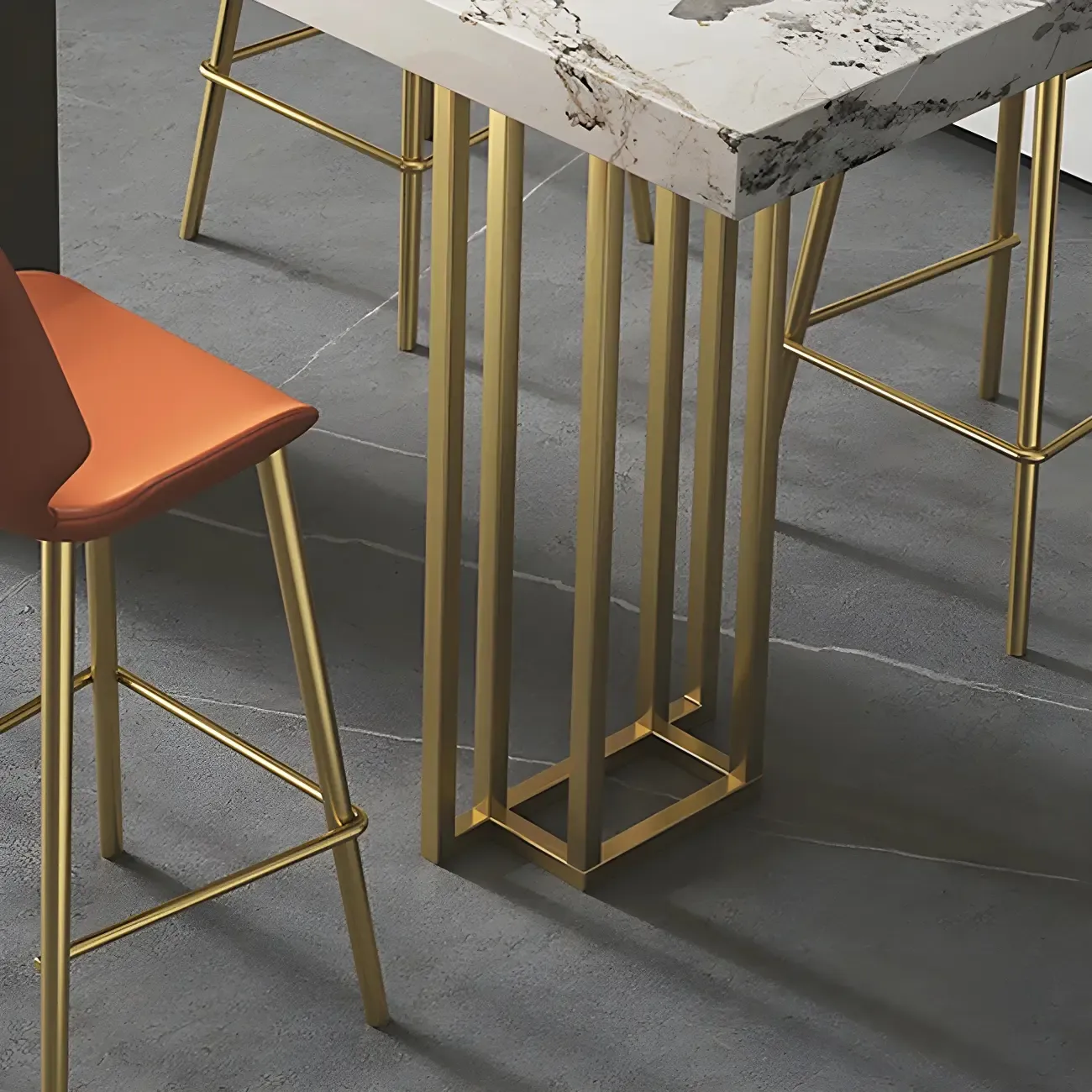 Modern Black Stone Counter Height Metal Rectangular Bar Table