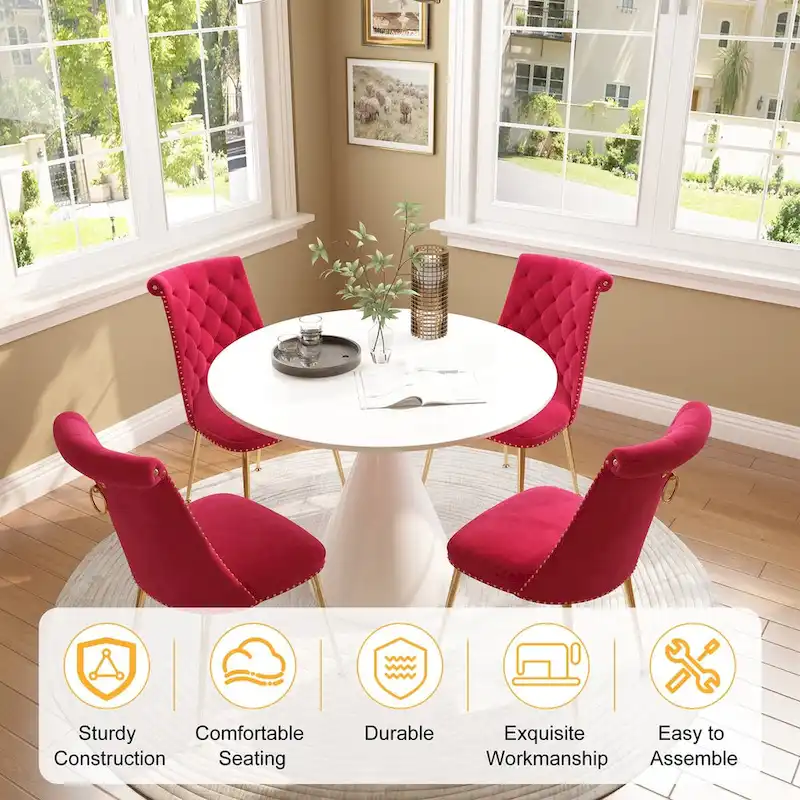 48  Light Luxury White High Gloss Large Countertop Dining Table with Velvet Dining Chair Set