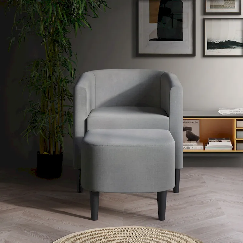 Charcoal / Red / Grey / Beige / Blue Linen Accent Chair with Matching Ottoman – Seats 1