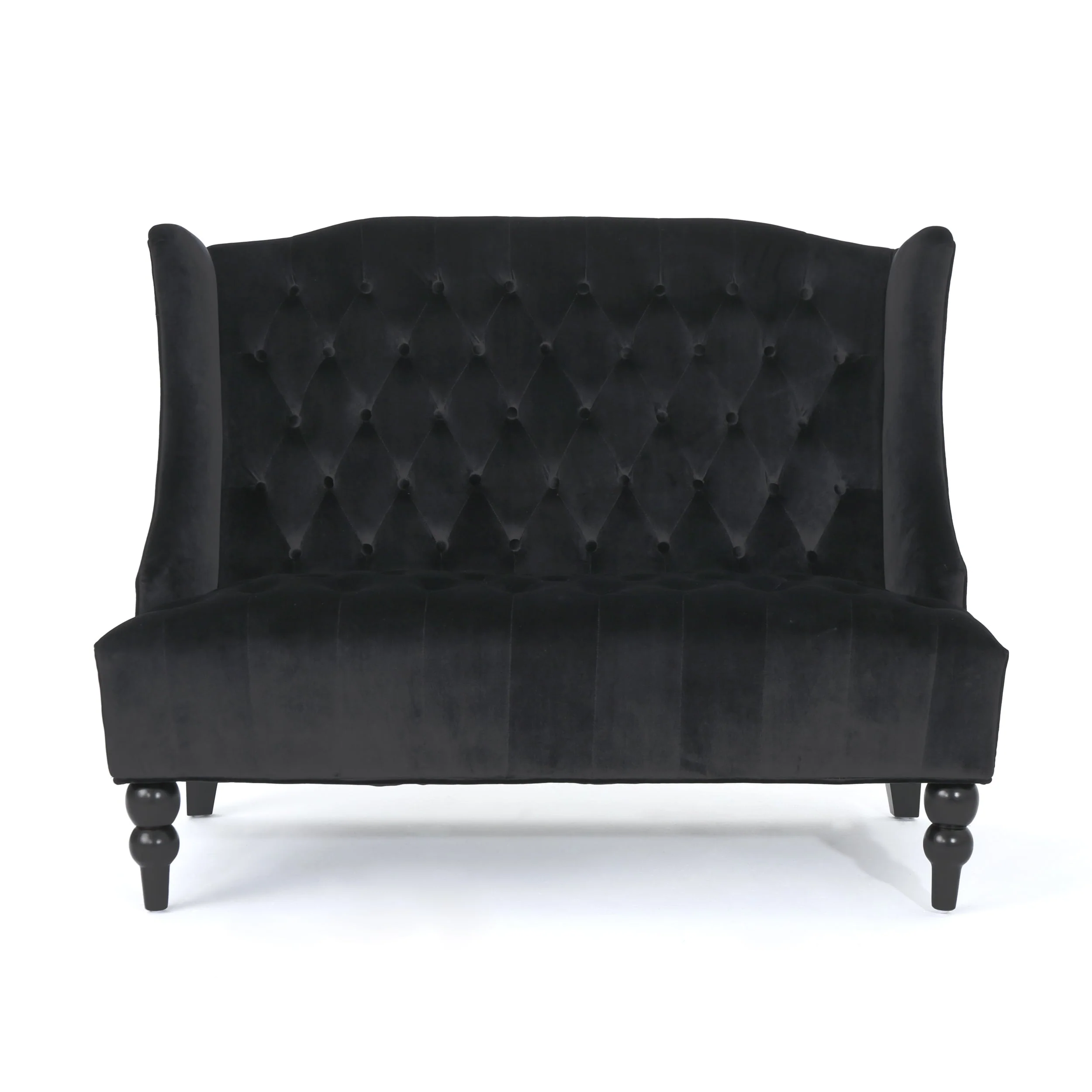 Black Velvet Button Tufted High Wingback Loveseat Sofa
