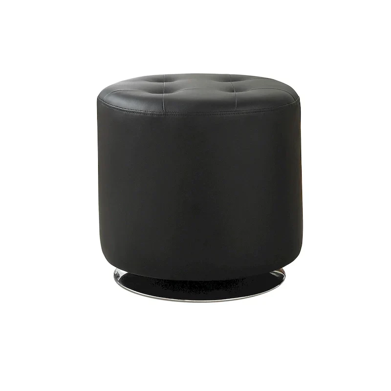 Round Leatherette Upholstered Ottoman