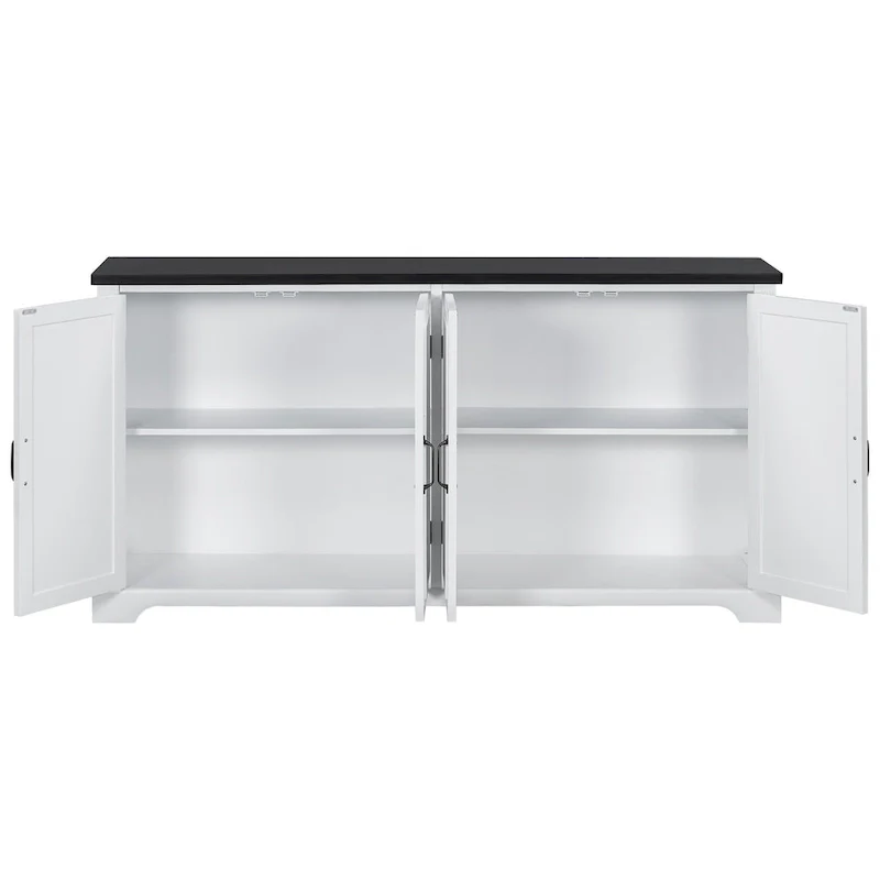White+Black / Black Farmhouse Style Solid Pine Sideboard with Metal Handles