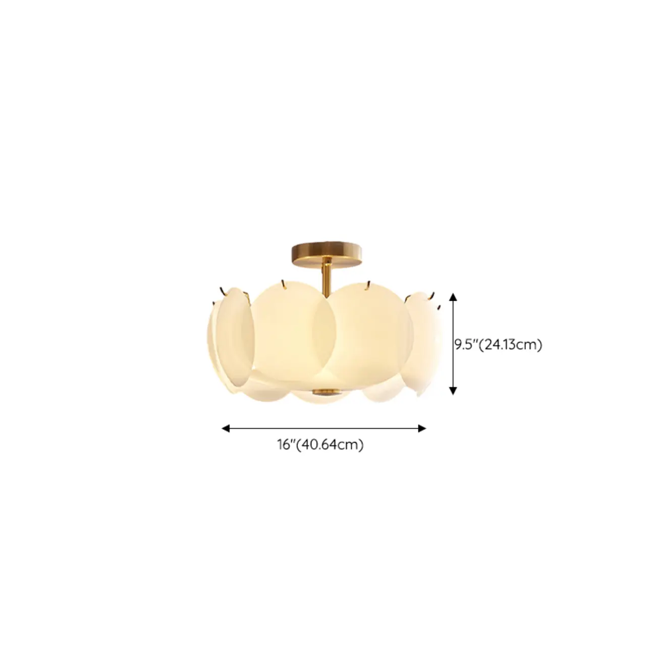 White Circle Glass Gold Semi Flush Mount Ceiling Light