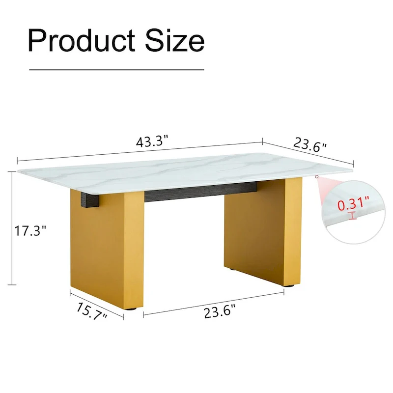 Tempered Glass Coffee Table with MDF Column Legs