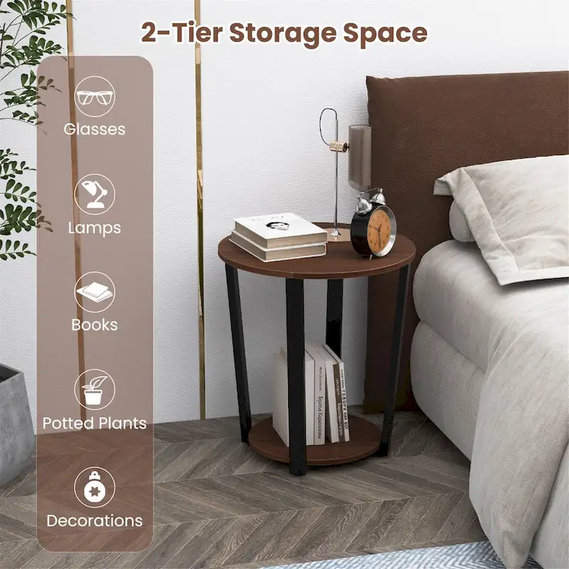 Gymax Industrial End Table Sofa Side Table Set ot 2 Nightstand w/