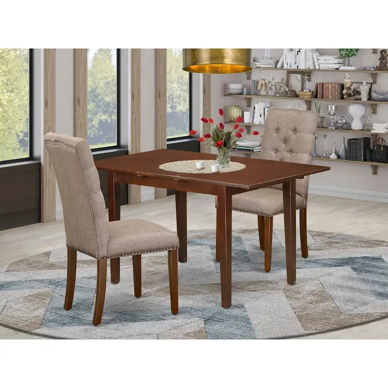 Mahogany Butterfly Leaf Rectangular Dining Table Set, 3-Piece, Seats 2