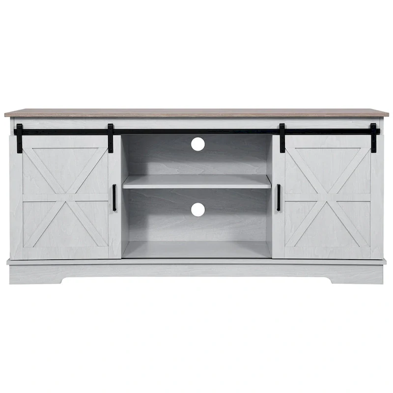 White Sliding Barn Door TV Stand for Up to 65 Inch TVs