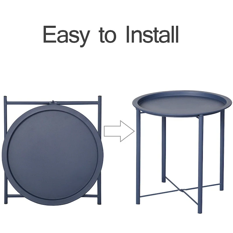 Folding Round TV Tray Tables, Small Round Steel Side Table, No Assembly Required - 18.5 x 18.5 x 19.7 in