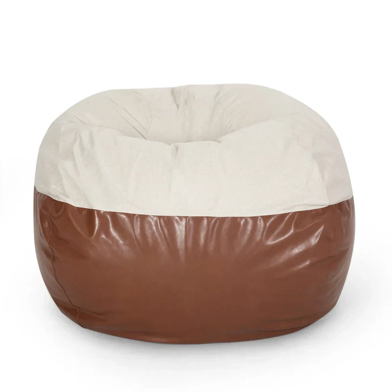 Ohnstad Modern 5 Foot Two Toned Fabric and Faux Leather Bean Bag by Christopher Knight Home