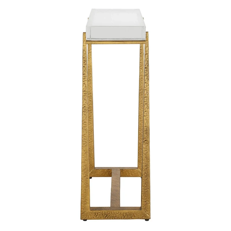 Crystal Top End Accent Table with Metal Legs, 24H x 24W x 8.5D