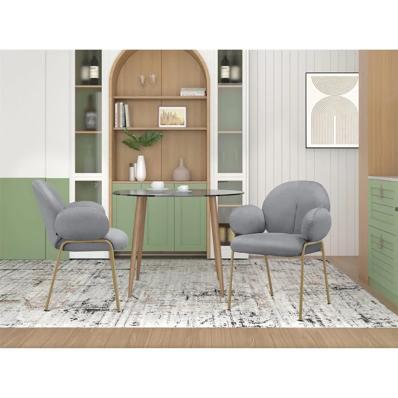 Off White Teddy & Gray Velvet Upholstered Dining Chair, Set of 2