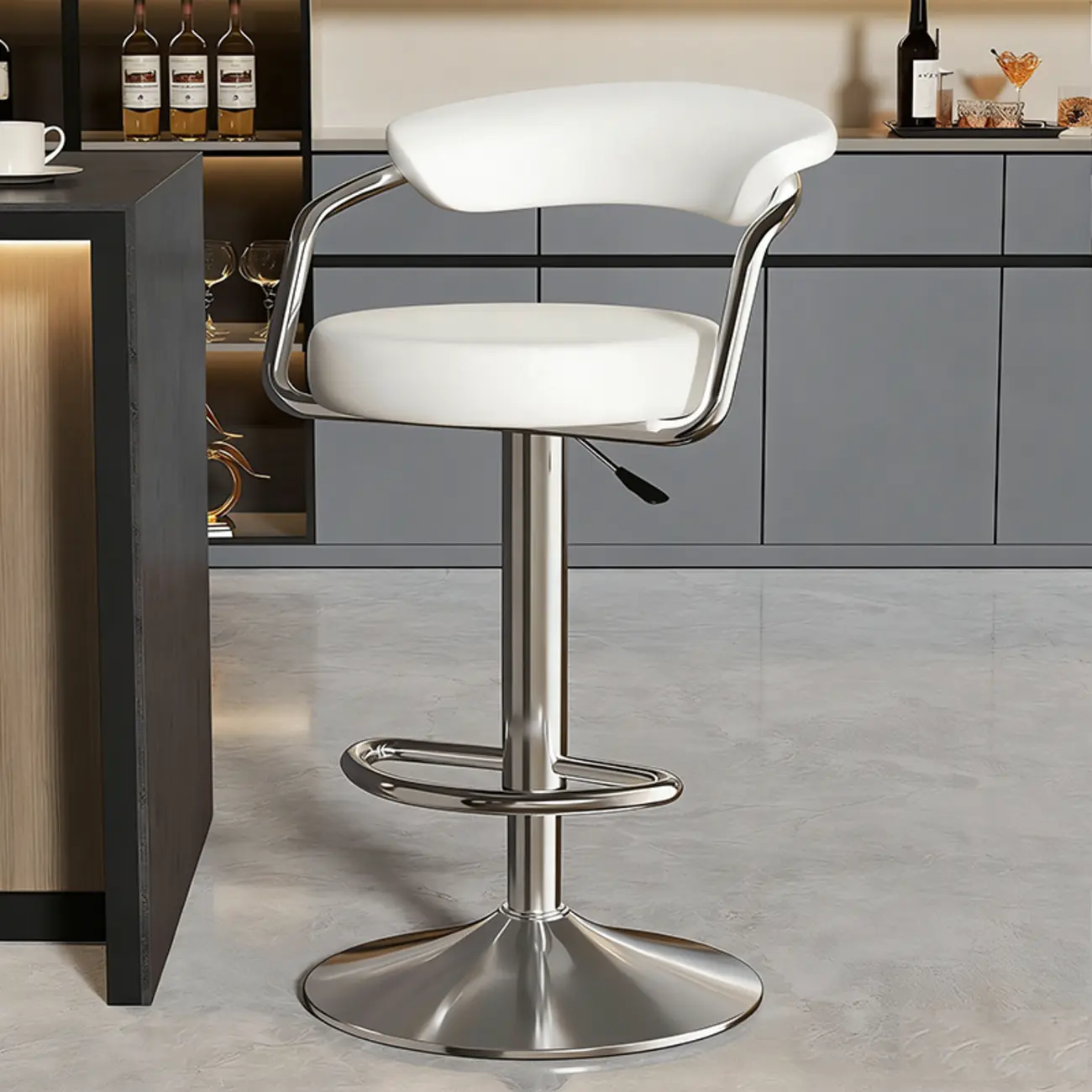 Adjustable Swivel Leather Modern Bar Stools Open Back