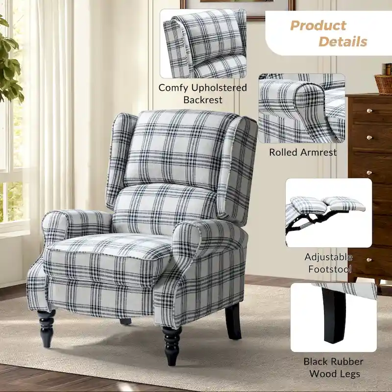 Olympus Upholstered Classic Manual Wingback Recliner with Solid Wood Legs by HULALA HOME