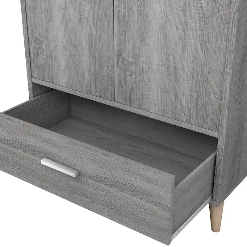 DH BASIC Mid-Century Modern Distressed Grey 1-Drawer Wardrobe Armoire by Denhour
