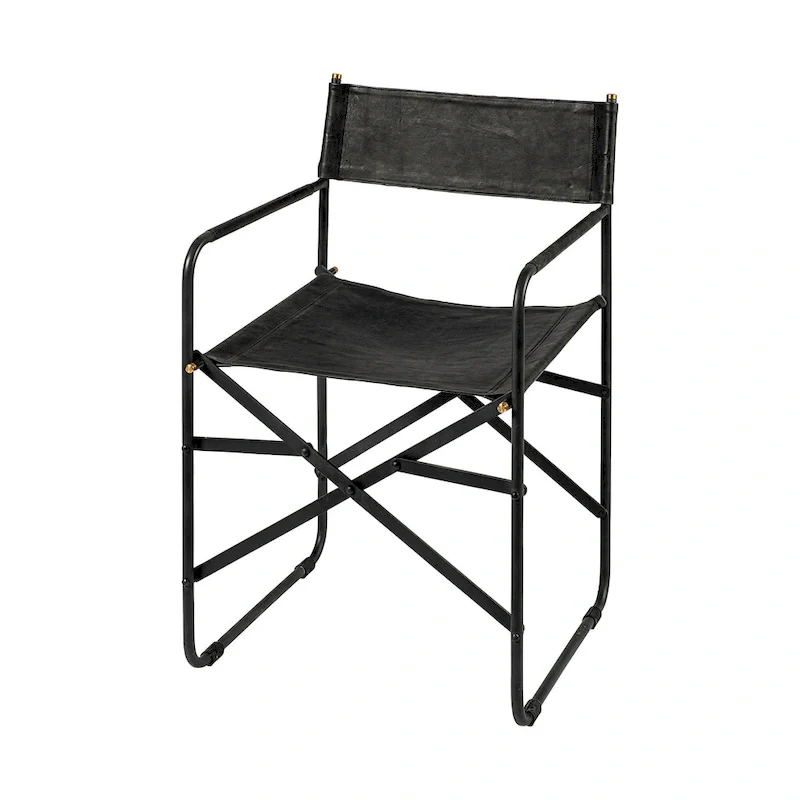Black Genuine Leather Folding Dining Chair, Single, 19.7