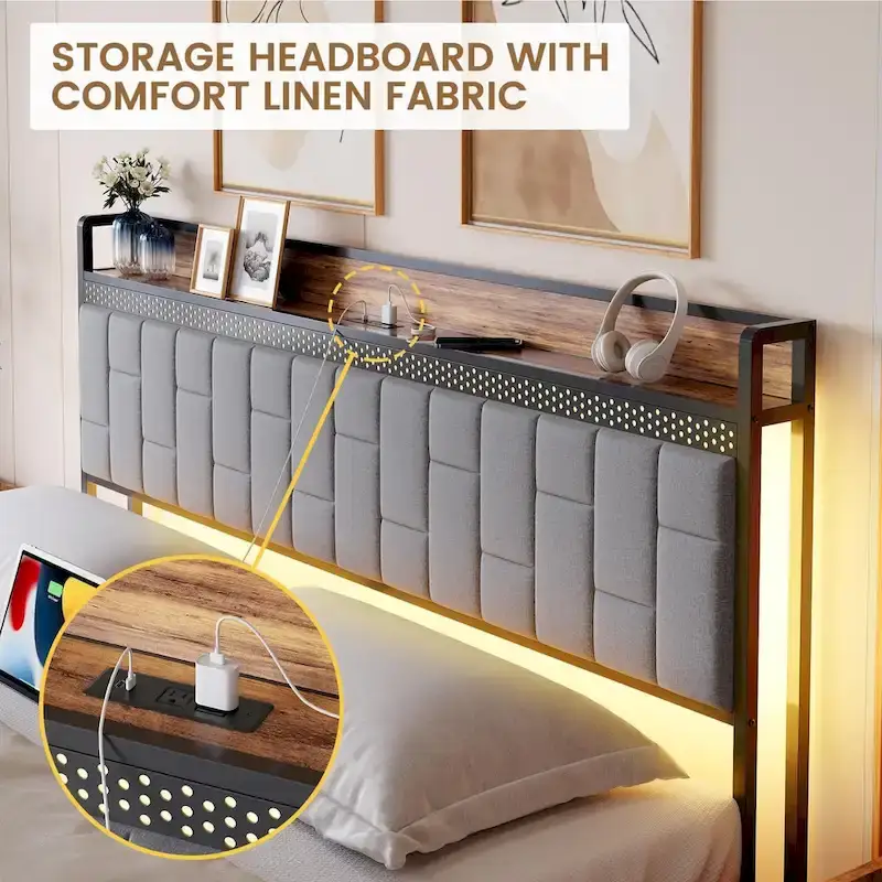 Bed Frame with Charging Station