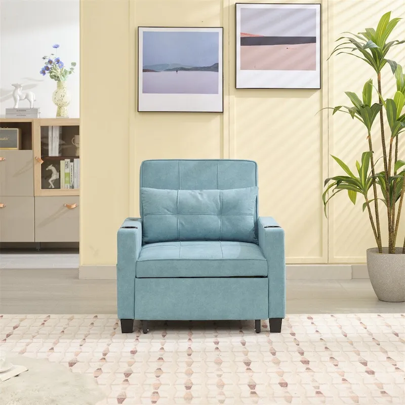 Convertible Futon Sleeper Chair with USB Ports — Green / Dark Grey / Light Grey, 1-Person