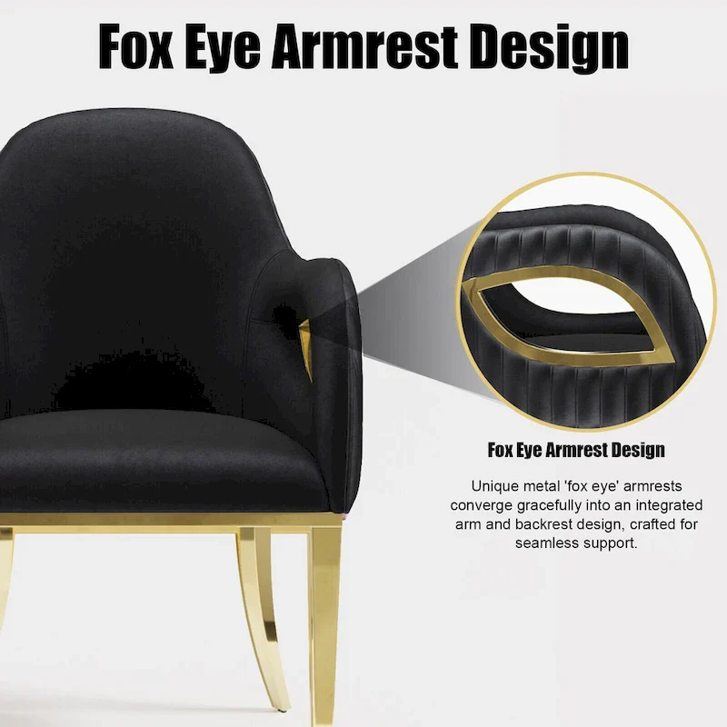 Modern Black Velvet Upholstered Armchair Dining Chair with Gold Legs