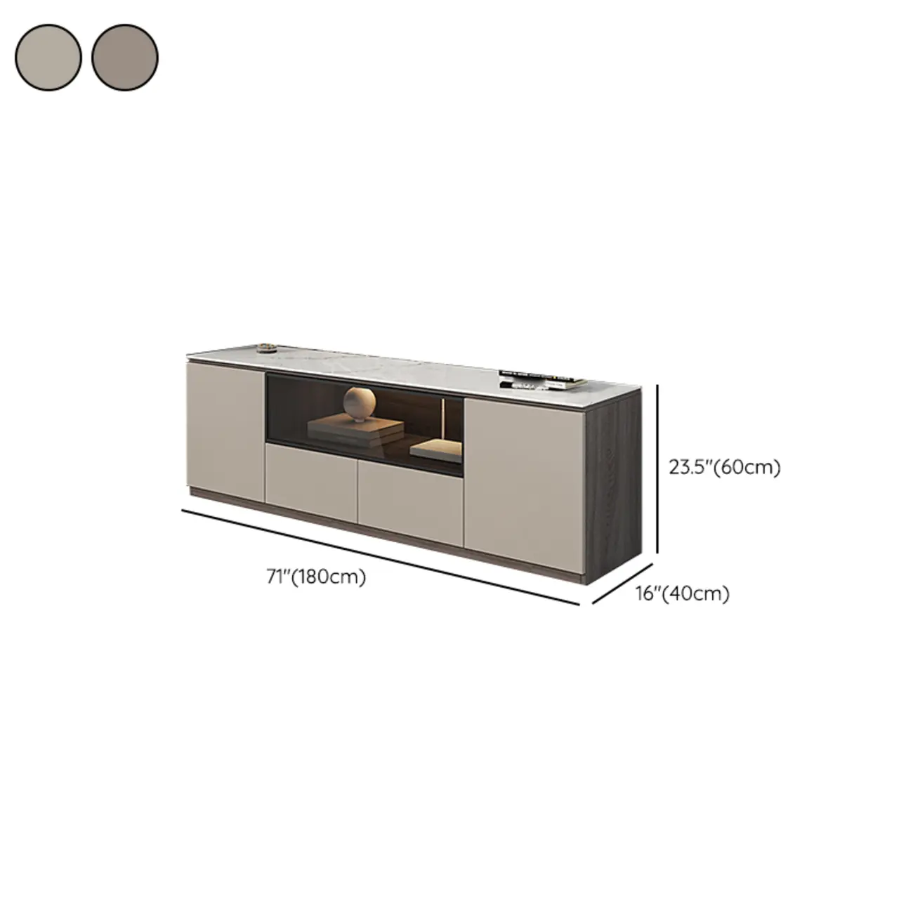 94 Dark Gray Stone Long Cabinet TV Stand with LED Lights