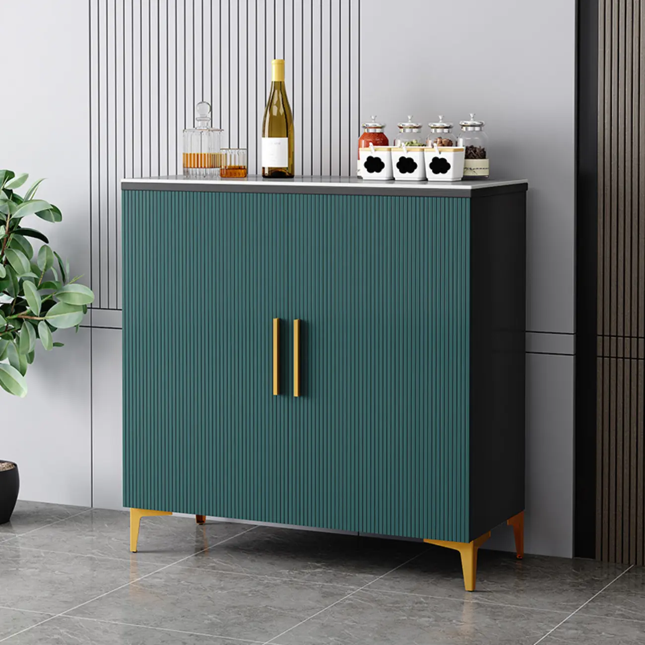 Glam Grey Wooden Sideboard with Cabinets