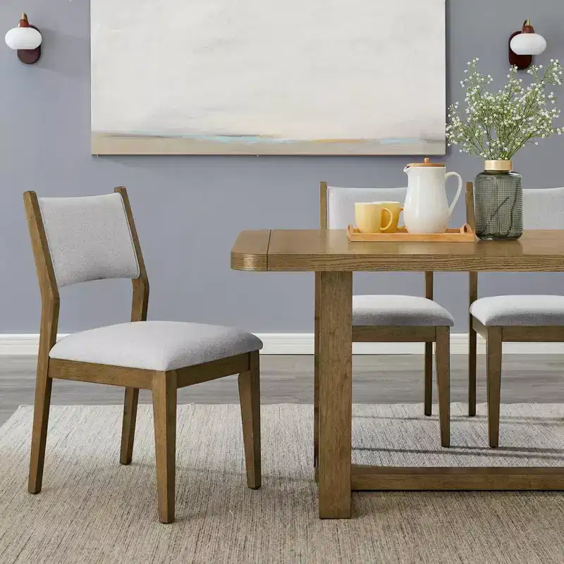 Roundhill Furniture Parker Upholstered Dining Chairs, Set of 2, Light Oak and Gray