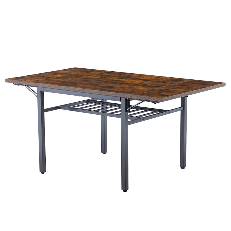 Modern Industrial 63.2  Extendable Dining Table w/Drop Leaf, Seats 6