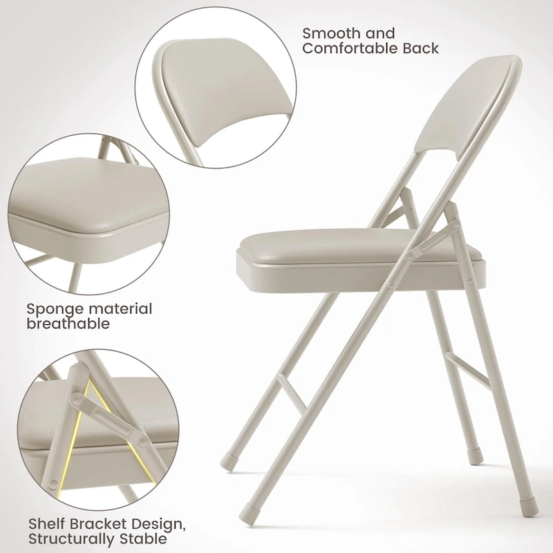 4pcs Folding Chairs With Padded Cushion and Back, Hold Up to 350 Pounds