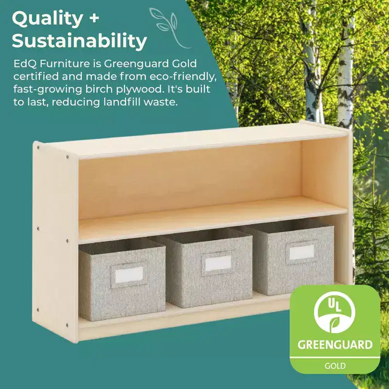 Guidecraft EdQ 2-Shelf Open Storage 24: Children's Low Wooden Bookshelf with Toy Shelves for Classroom and Playroom Organization