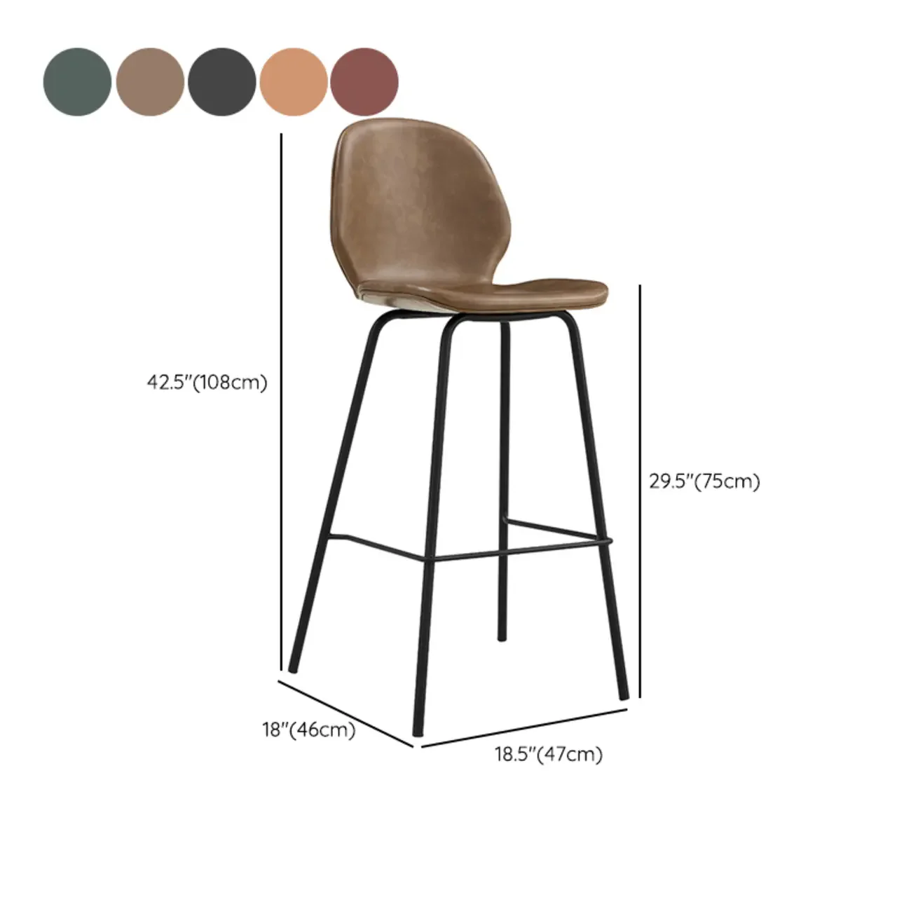 Modern Metal Frame Leather Bar Stool Counter Height