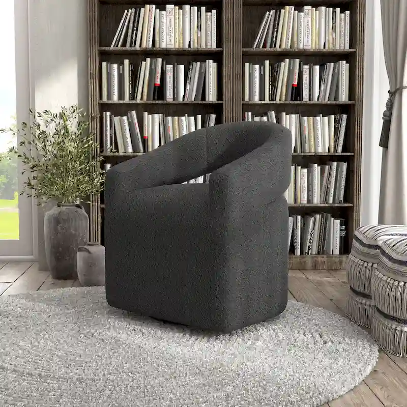 Celeste Modern Boucle Round Barrel Chair Open Back and Curved Arm, Swivel Armchair by Furniture of America