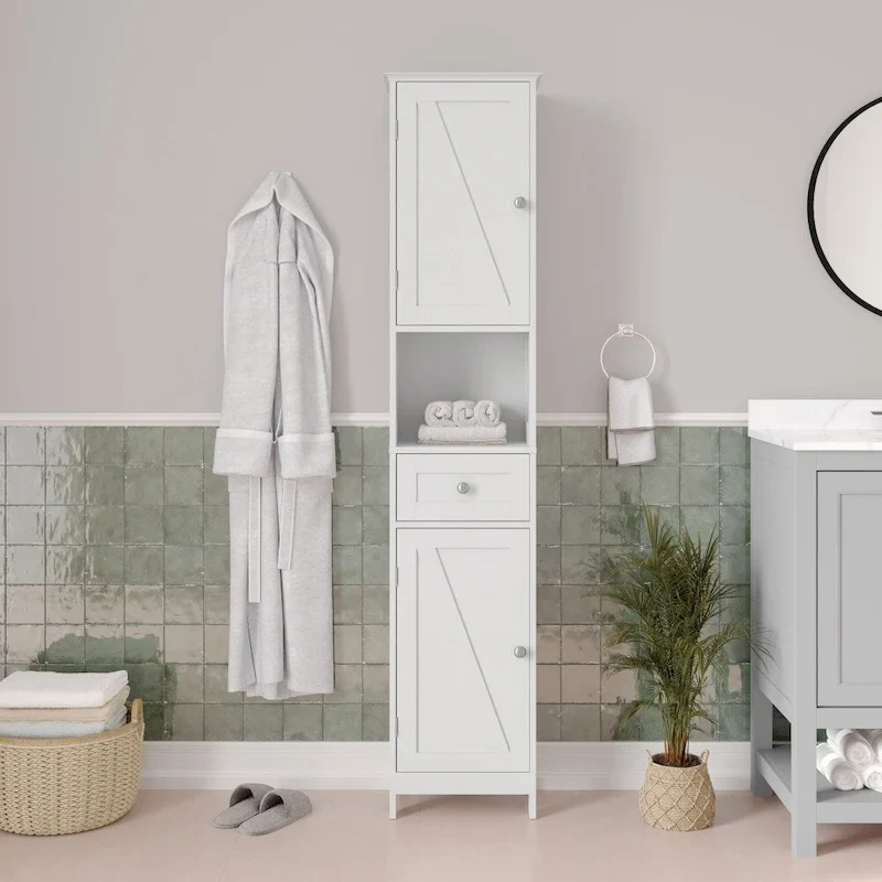 Freestanding Bathroom Tall Linen Tower Storage Organizer with Shelves