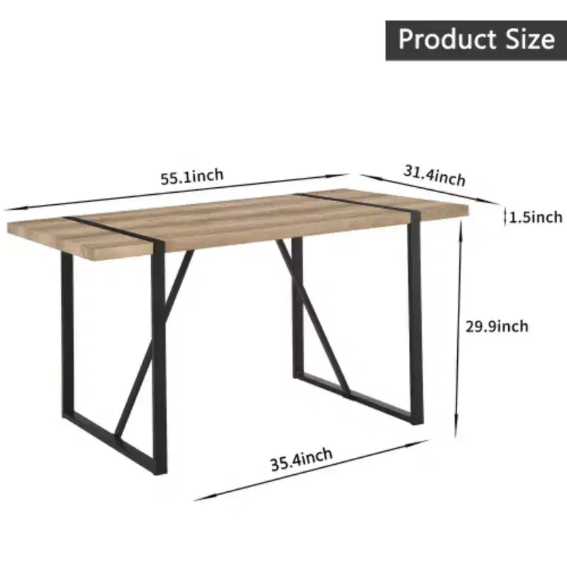 Rustic Industrial Dining Table for 4-6, 1.5 Thick Wood Top, Metal Legs, Multi-Use Dcor