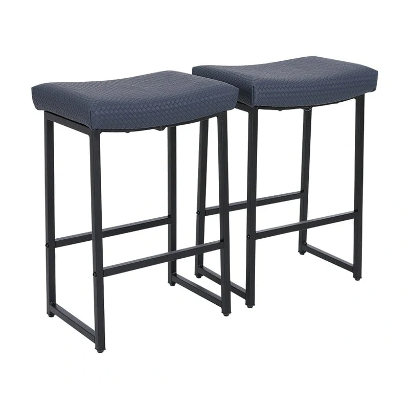 PHI VILLA 2-Piece Saddle Design PU Leather Bar Stool with Sturdy Metal Frame