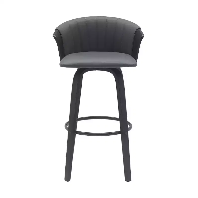 HomeRoots 30 Gray And Black Faux Leather Swivel Bar Height Bar Chair