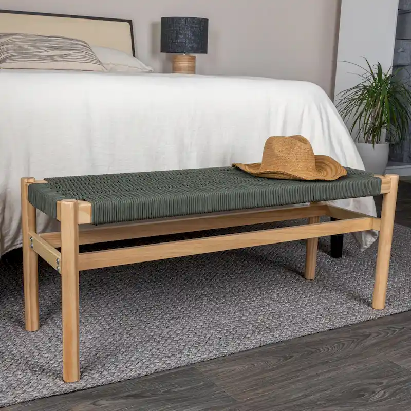 Fernway Solid Wood and Woven Rope Entryway Bench - 43.3 L x 15.0 W x 18.0 H