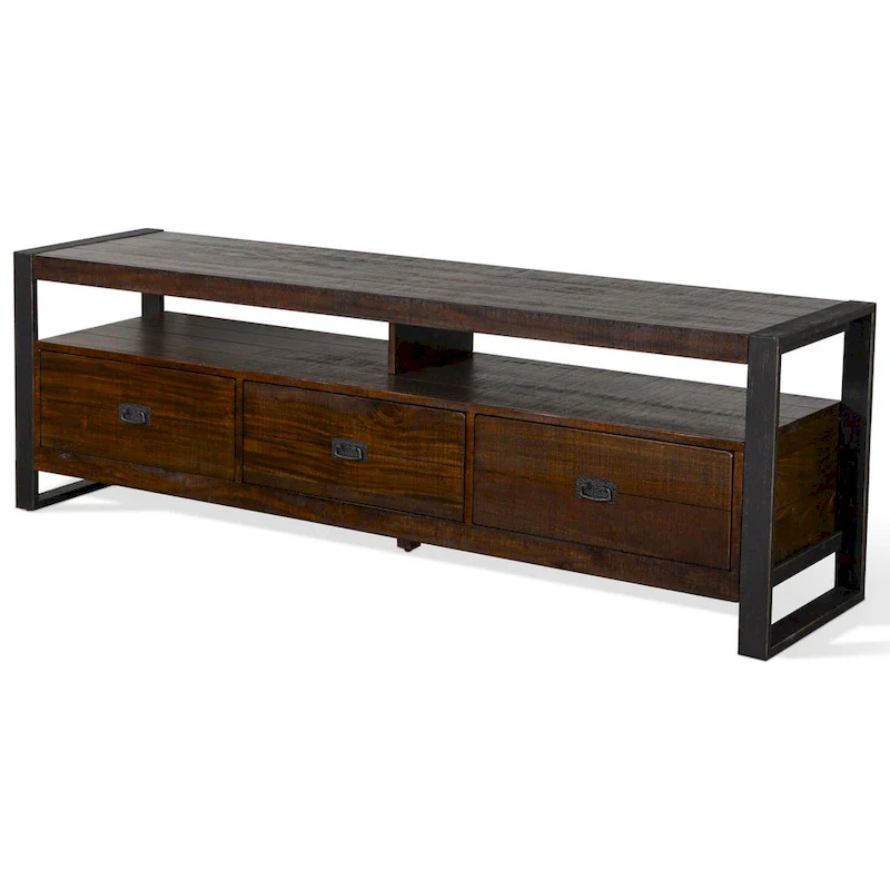 Brown & Black TV Media Console, 3 Drawers, 2 Shelves, 78 Inch