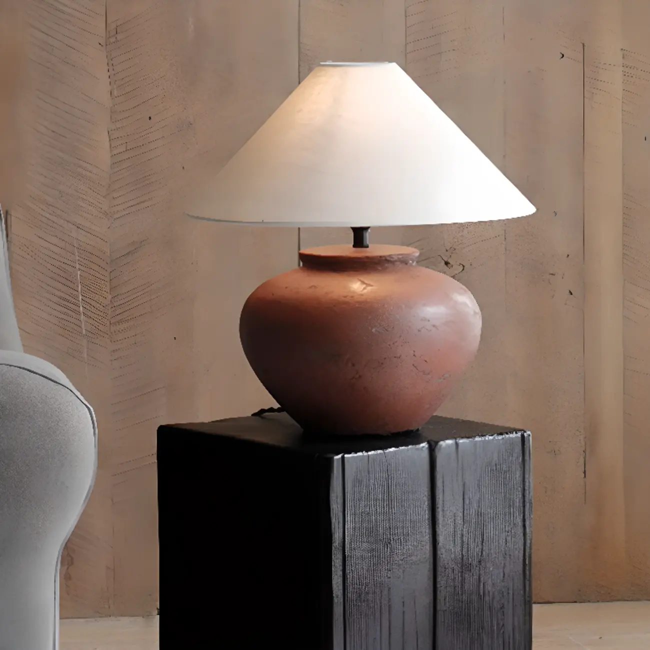 Modern Black Pine Wooden Square Stump End Table