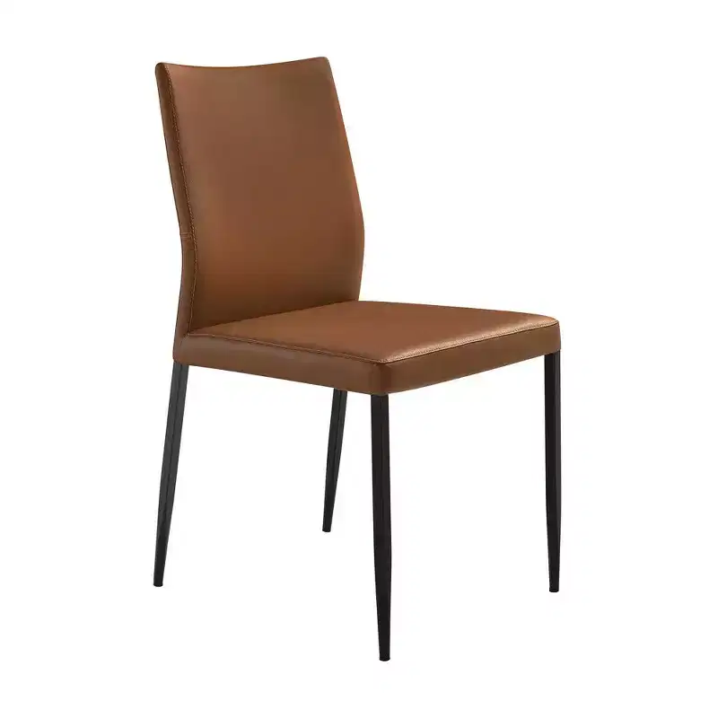 Armen Living,Upholstered Dining Chair in Brown Faux Leather with Black- Set of 2
