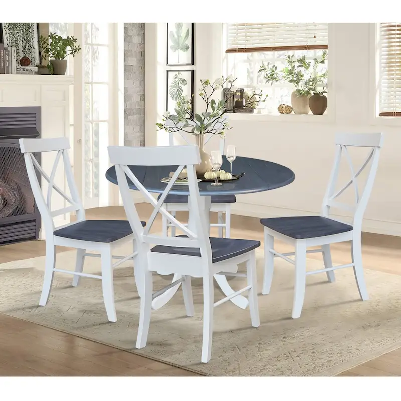 42 in. Drop Leaf Table with 4 Cross Back Dining Chairs - 5 Piece Set