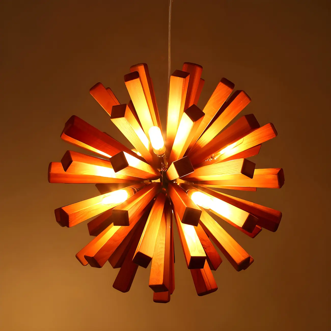 10-Light Modern Dark Wood Round Starburst Chandelier