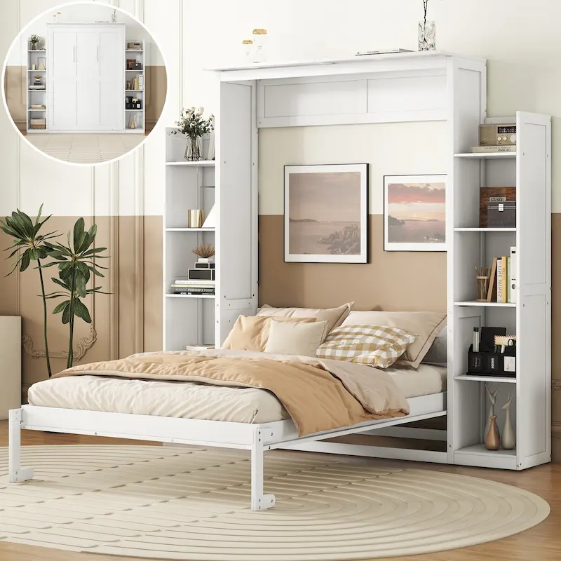 Queen Size Murphy Bed with Shelves