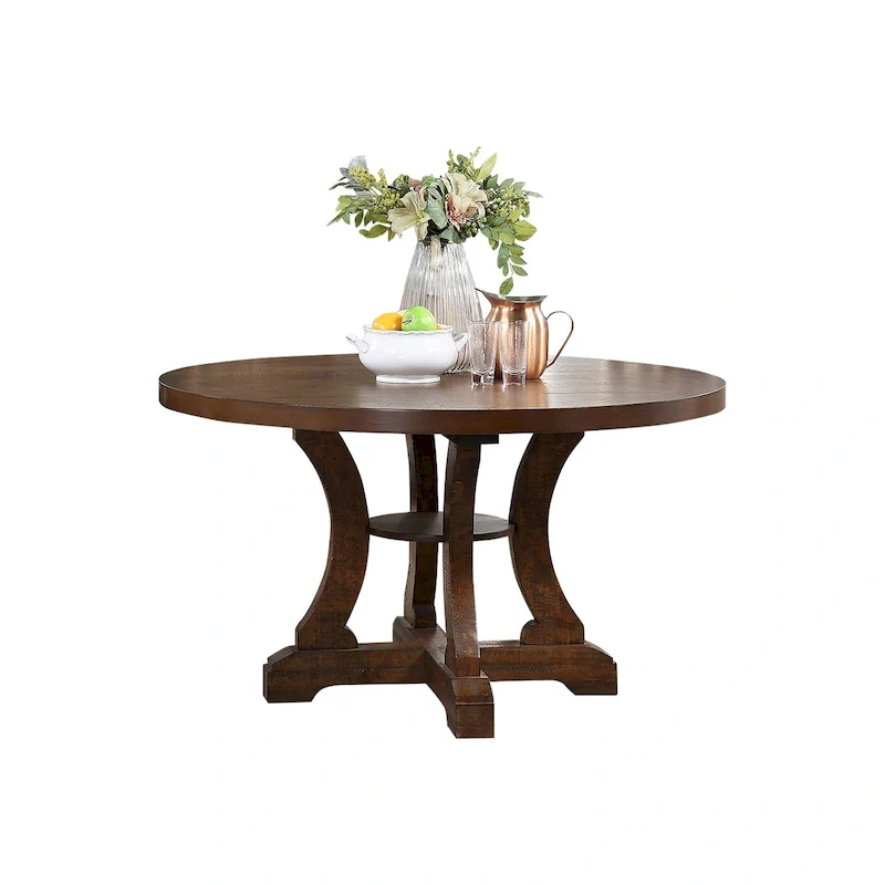 Brown / White-Brown Round Pedestal Dining Table, Seats 4