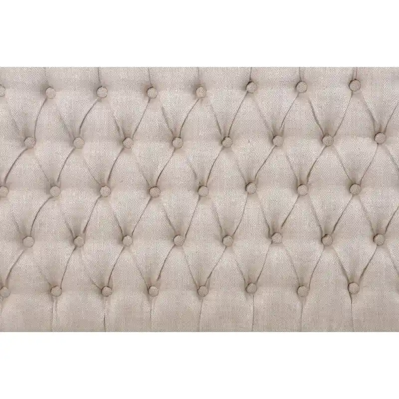 French Tufted Upholstered Dining Banquette Bench (Light Sand Fabric)