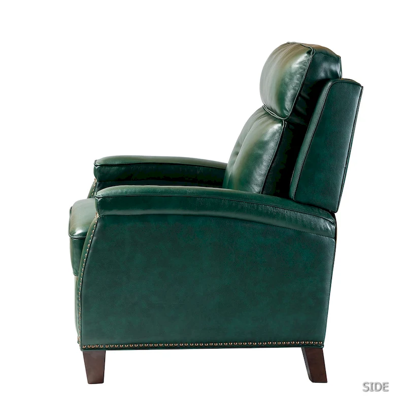 Gaspar Mid-Century Modern Genuine Leather Pushback Recliner with Wood legs Set of 2 by HULALA HOME