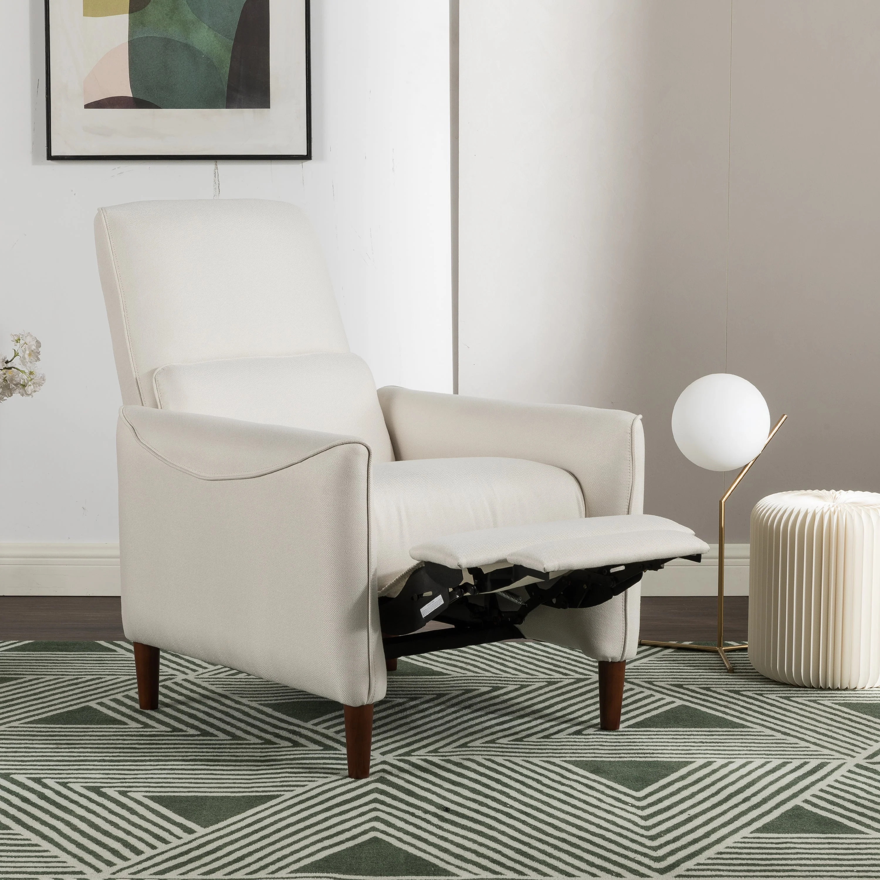 Comfy Upholstered Recliner Chair ¨C Small Push Armchair with Footrest & Rubber Wood Legs