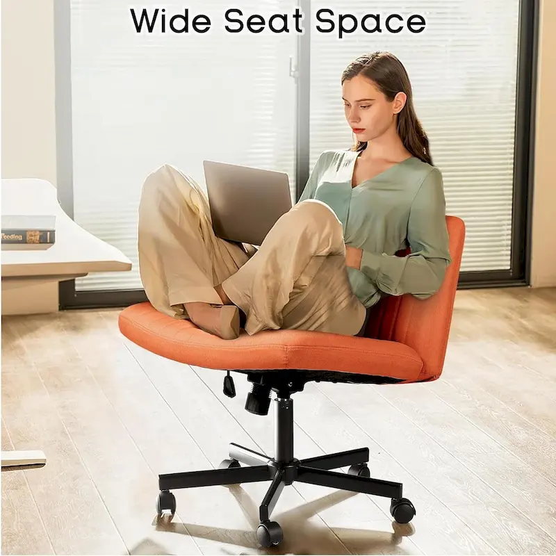 Bossin Criss Cross Chair Armless Office Desk Chair with Wheels,Fabric Padded Cross Legged Chair, Swivel Wide Seat Vanity Chair