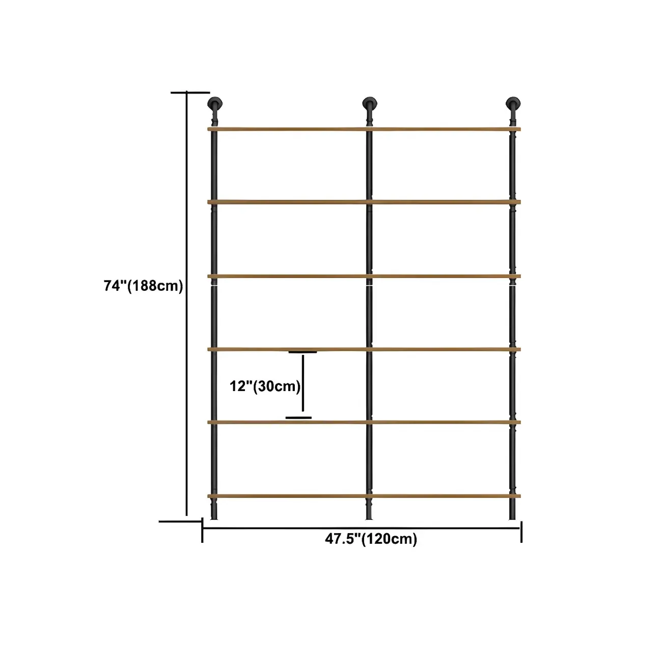 Industrial Black Wood Wall-Mounted Bookcase