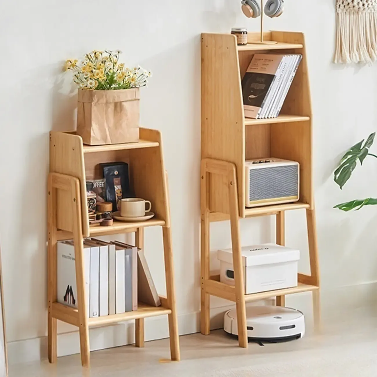 Antique Modern Wood Narrow Ladder Bookcase